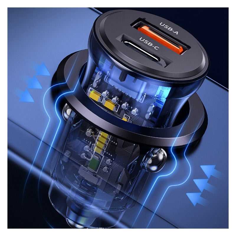 Încărcător auto USAMS US-CC164 cu porturi USB-C / USB-A - 30W - gri