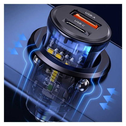 Încărcător auto USAMS US-CC164 cu porturi USB-C / USB-A - 30W - gri