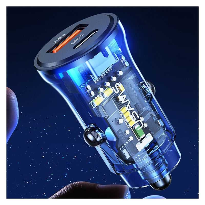 Încărcător auto USAMS US-CC164 cu porturi USB-C / USB-A - 30W - gri