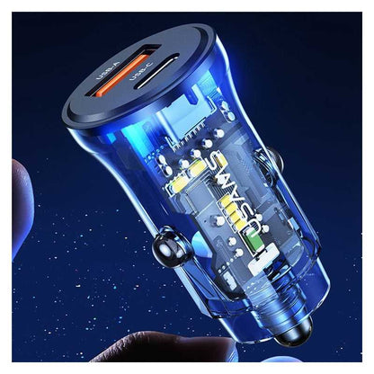 Încărcător auto USAMS US-CC164 cu porturi USB-C / USB-A - 30W - gri