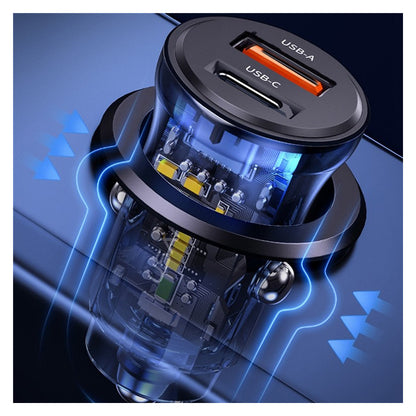 Încărcător auto USAMS US-CC164 cu porturi USB-C / USB-A - 30W - gri