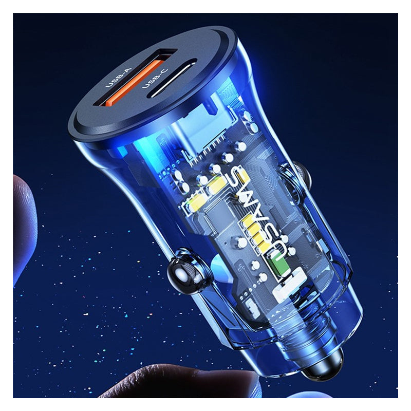 Încărcător auto USAMS US-CC164 cu porturi USB-C / USB-A - 30W - gri