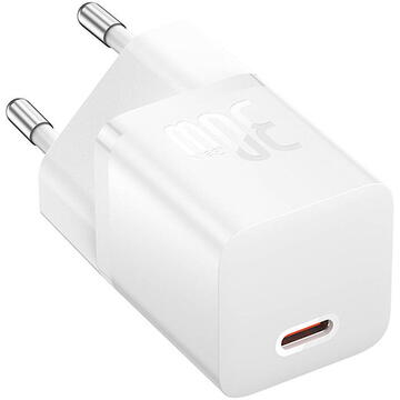 Incarcator de retea Baseus GaN5 Fast Charger 30W, 1 x USB Type-C 5V/3A, alb