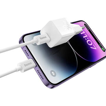 Incarcator de retea Baseus GaN5 Fast Charger 30W, 1 x USB Type-C 5V/3A, alb