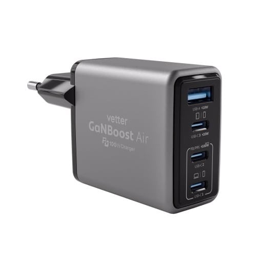 Incarcator Vetter GaNBoost Air, 100W Travel Charger, 3x USB-C, 1x USB A, Black