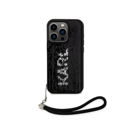Husa Karl Lagerfeld Sequins Reversible pentru iPhone 13 Pro, Black/Silver