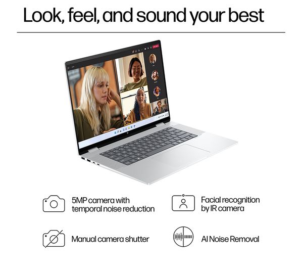 Laptop HP Envy x360 16-ac0501na, 16” 2-in-1 Touch, Intel Core Ultra 7 155U până la 4.8GHz, 16GB LPDDR5, 512GB SSD, Intel Graphics, Wi-Fi 7, Windows 11 Home, tastatură iluminată, Glacier Silver