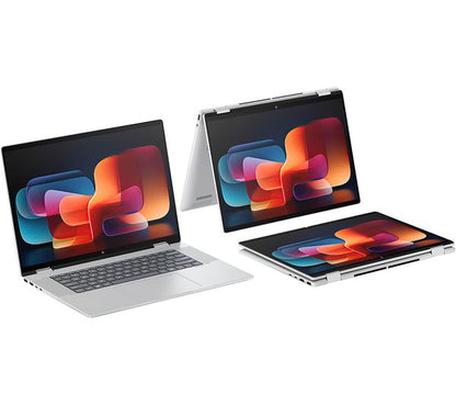 Laptop HP Envy x360 16-ac0501na, 16” 2-in-1 Touch, Intel Core Ultra 7 155U până la 4.8GHz, 16GB LPDDR5, 512GB SSD, Intel Graphics, Wi-Fi 7, Windows 11 Home, tastatură iluminată, Glacier Silver