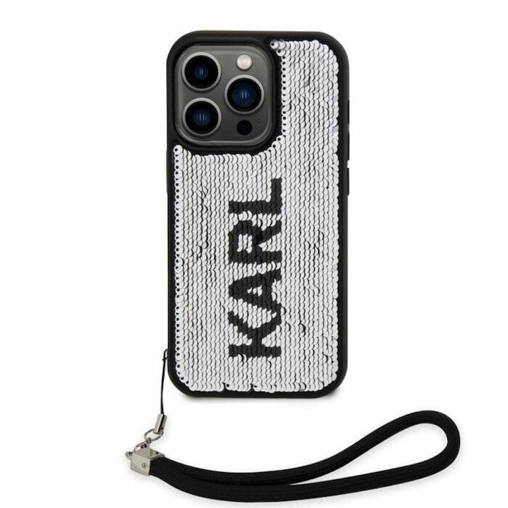 Husa Karl Lagerfeld Sequins Reversible pentru iPhone 13 Pro, Black/Silver