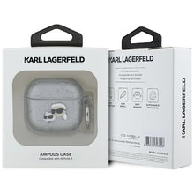 Husa Karl Lagerfeld Monogram Karl & Choupette Head, argintiu, pentru Apple AirPods 3