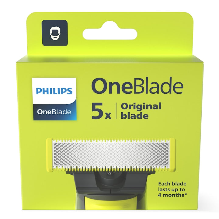 Rezerva PHILIPS OneBlade QP250/50, otel inoxidabil, umed si uscat, kit 5 lame, pentru orice model PHILIPS OneBlade si OneBladePro, Verde