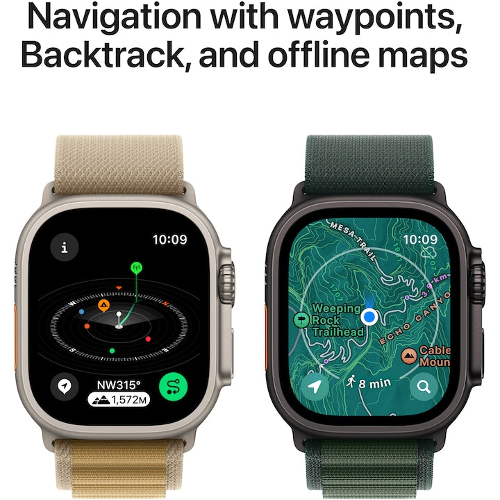 Apple Watch Ultra 3, GPS, Cellular, Carcasa Black Titanium 49mm, Dark Green Alpine Loop - Medium/Large