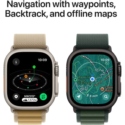 Apple Watch Ultra 3, GPS, Cellular, Carcasa Black Titanium 49mm, Dark Green Alpine Loop - Medium/Large