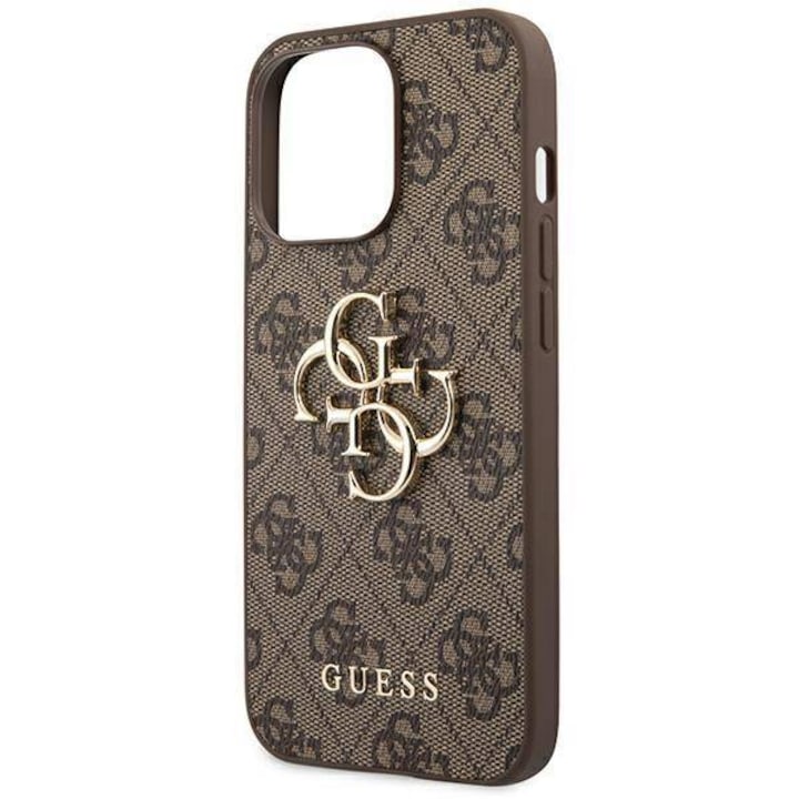 Husa Guess cu logo metalic pentru iPhone 14 Pro Max, Maro