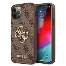 Husa pentru iPhone 12 / 12 Pro Guess 4G Big Metal Logo brown