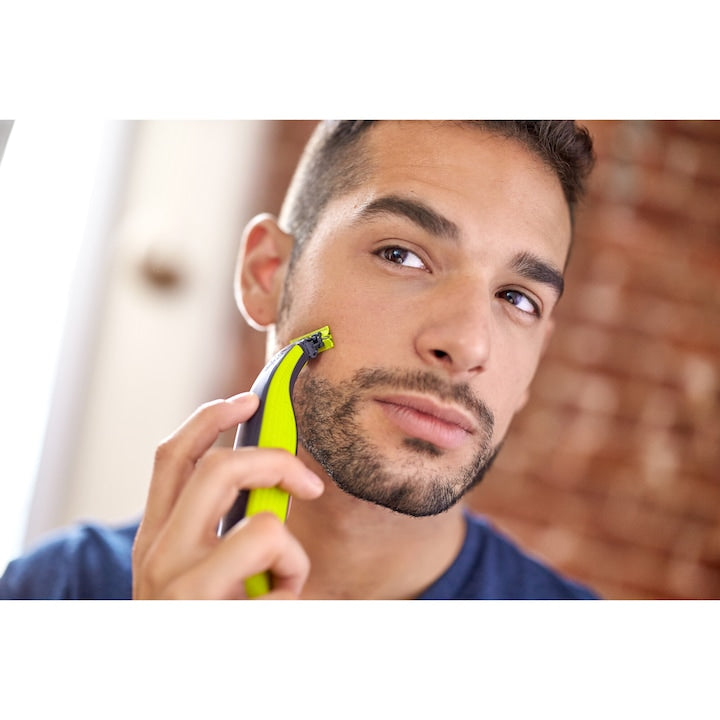 Rezerva PHILIPS OneBlade QP250/50, otel inoxidabil, umed si uscat, kit 5 lame, pentru orice model PHILIPS OneBlade si OneBladePro, Verde