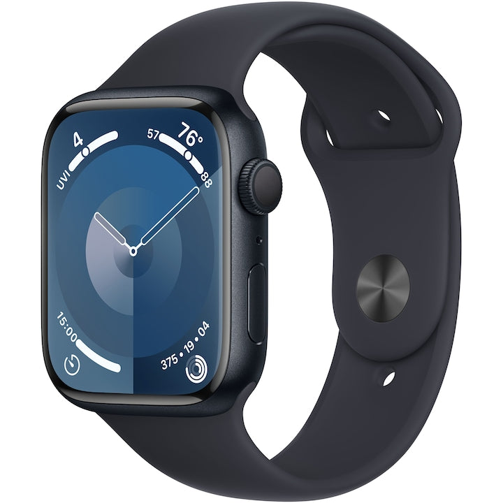 Apple Watch 9, GPS, Carcasa Midnight Aluminium 45mm, Midnight Sport Band - M/L, Baterie 100%