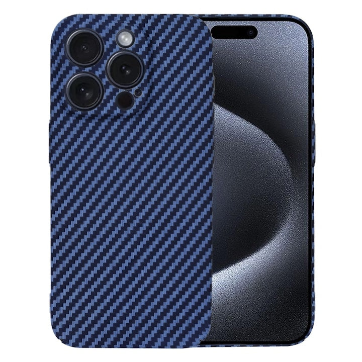 Husa protectie Carbon Fiber Shell pentru iPhone 15 Pro, Cyan