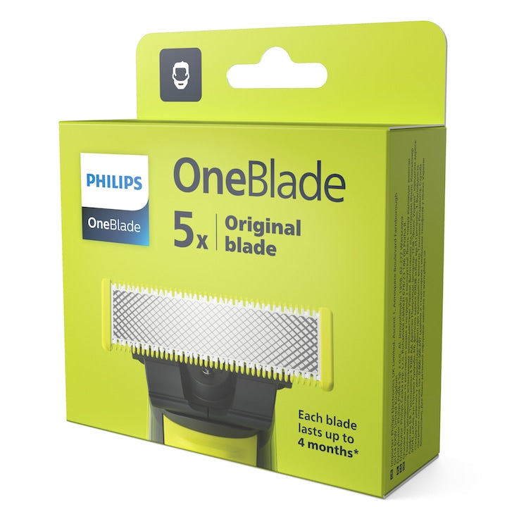 Rezerva PHILIPS OneBlade QP250/50, otel inoxidabil, umed si uscat, kit 5 lame, pentru orice model PHILIPS OneBlade si OneBladePro, Verde