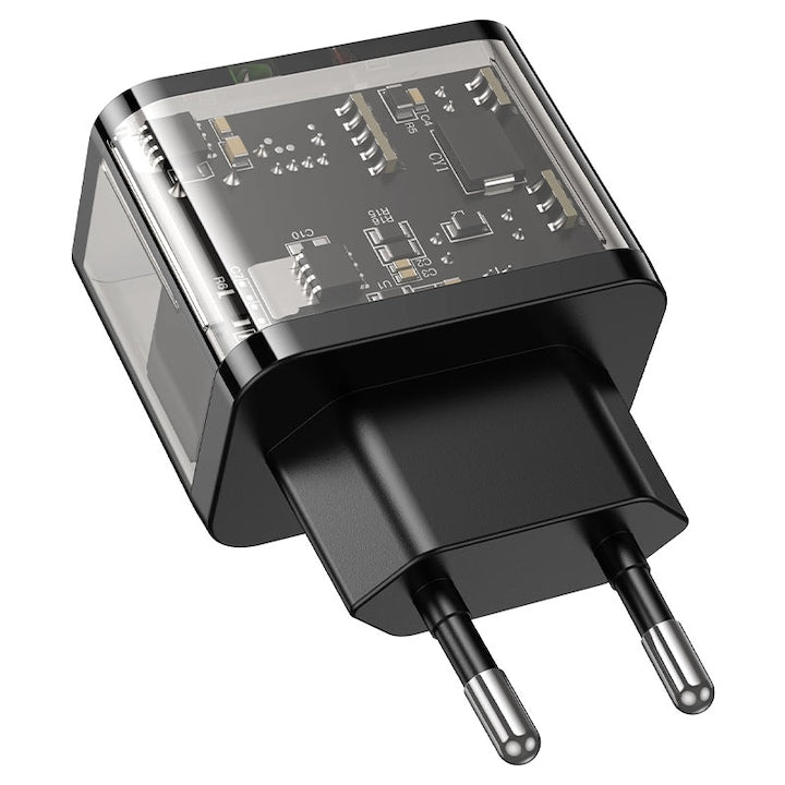 Priza Incarcare, Hoco N34, Port Type-C + USB, Incarcare rapida PD20W si QC 3.0, Negru