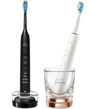 RESIGILAT: Set 2 periute electrice sonice Philips Sonicare DiamondClean 9000 HX9914/61, functie BrushSync, 4 moduri de periere, 3 nivele de intensitate, senzor de presiune, 4 capete de periere, 2 baze cu rol de incarcare, Negru / Rose gold