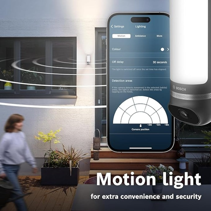 RESIGILAT: Camera supraveghere exterior Bosch Smart Home II, Full HD 1080p, alarma integrata, lumina de design, compatibila Alexa, antracit