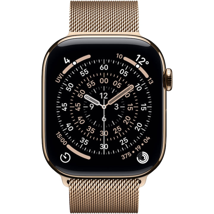 Apple Watch 11 GPS + Cellular, Carcasa Gold Titanium 46mm, Gold Milanese Loop - S/M
