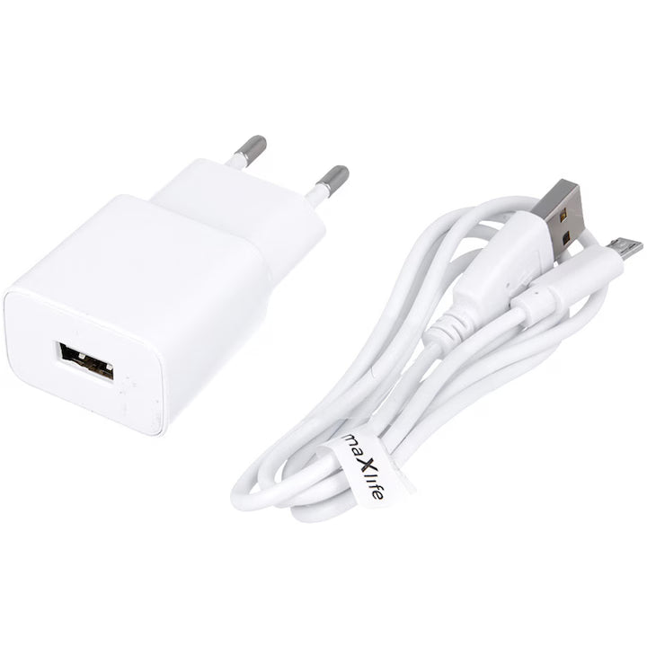 Incarcator Retea Maxlife, MXTC-01, 1x USB 2.1A, cablu microUSB, Alb