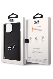 Husa de protectie Saffiano Card Slot Metal Signature pentru iPhone 13 , Negru