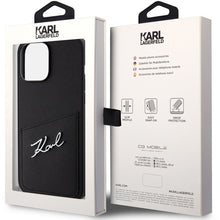 Husa de protectie Karl Lagerfeld Saffiano Card Slot Metal Signature pentru iPhone 13 Pro Max, Negru