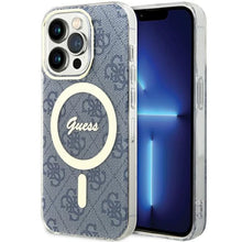 Husa de protectie pentru Iphone 15 , Guess, Magsafe, Albastru/Auriu