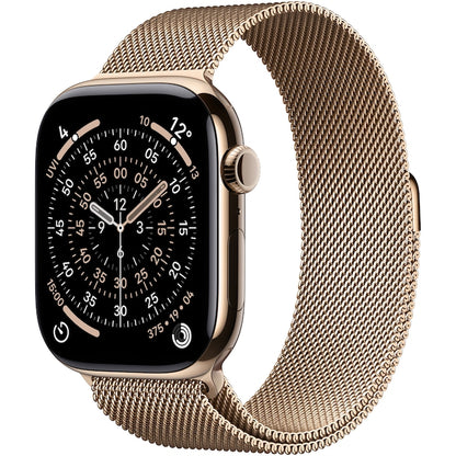 Apple Watch 11 GPS + Cellular, Carcasa Gold Titanium 46mm, Gold Milanese Loop - S/M