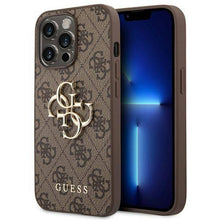 Husa Guess cu logo metalic pentru iPhone 14 Pro Max, Maro