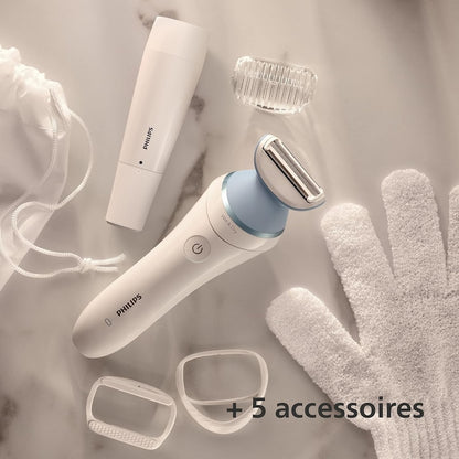 RESIGILAT:Aparat de ras electric Philips Lady Shaver Series 8000, Wet&Dry, Wireless, 5 accesorii, Alb