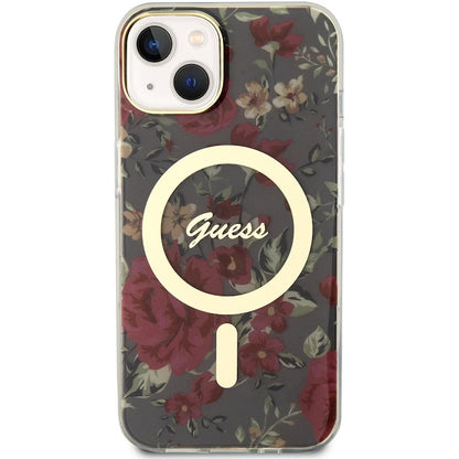 Husa de protectie Guess Flowers IML MagSafe Compatible pentru iPhone 14 Pro, Kaki