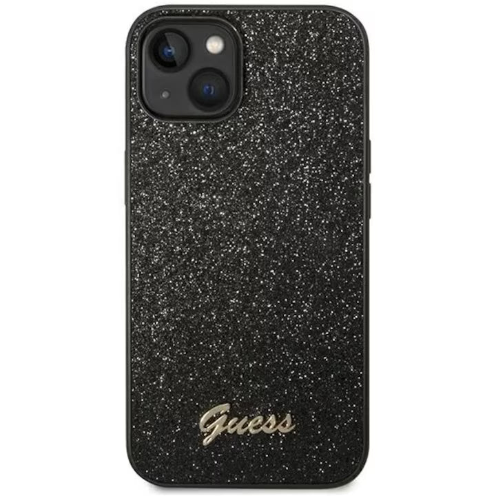 Husa de protectie Guess PC/TPU Glitter Flakes Metal Logo pentru iPhone 14 Pro, Negru