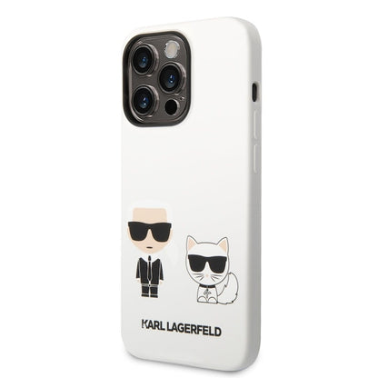 Husa Karl Lagerfeld Liquid Silicone Karl and Choupette pentru iPhone 14 Pro Max, White