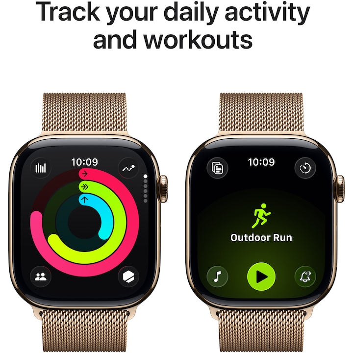 Apple Watch 11 GPS + Cellular, Carcasa Gold Titanium 46mm, Gold Milanese Loop - S/M