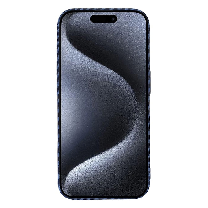 Husa protectie Carbon Fiber Shell pentru iPhone 15 Pro, Cyan
