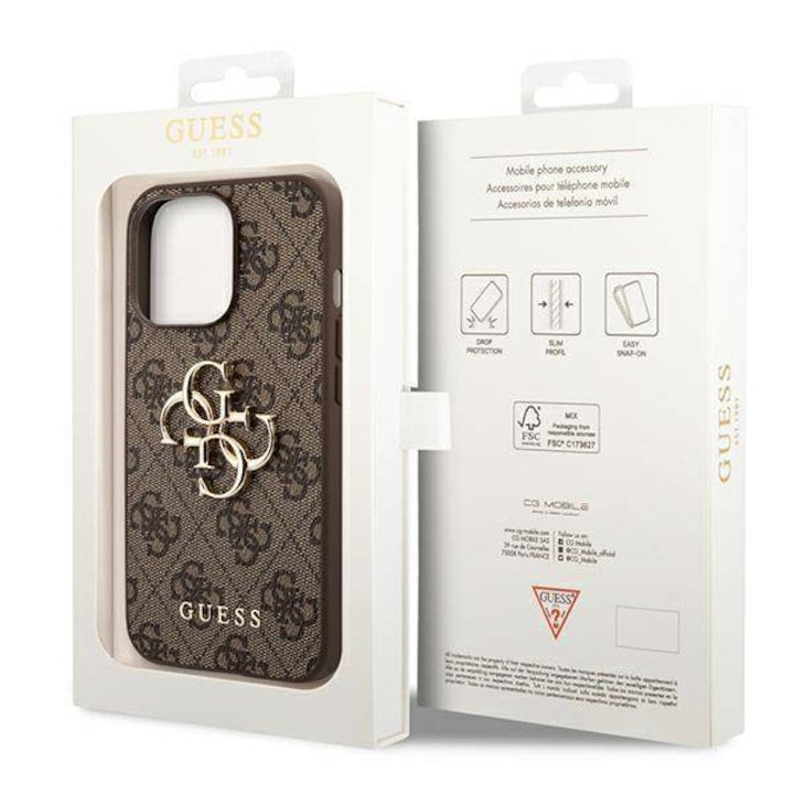 Husa Guess cu logo metalic pentru iPhone 14 Pro Max, Maro