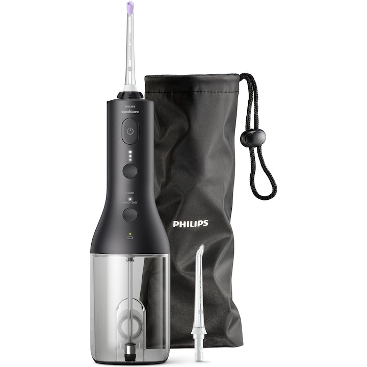 RESIGILAT: Irigator bucal tip dus bucal Philips Sonicare HX3826/33 cu tehnologie QuadStream, portabil, 2 moduri de curatare, 3 niveluri de intensitate , include 2 x capete de curatare si 1 x husa trasport, negru