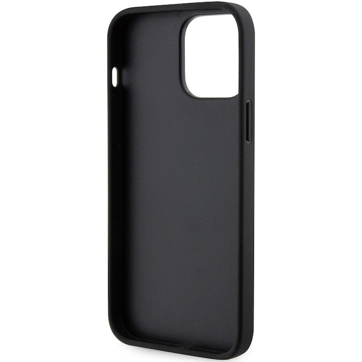 Husa Karl Lagerfeld Saffiano Card Slot Metal Signature pentru iPhone 14 Pro Max, Negru