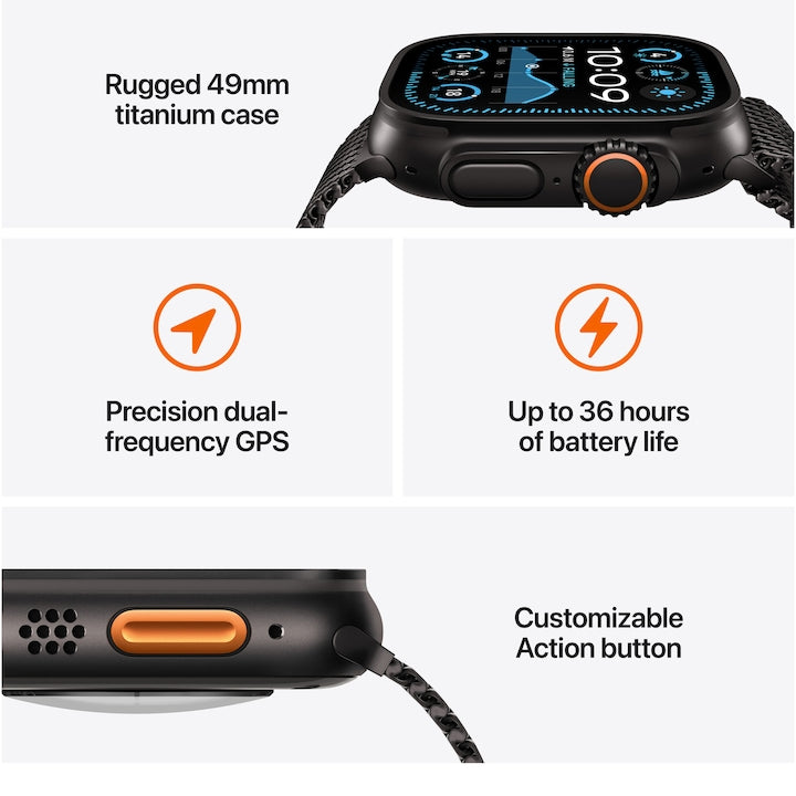 Apple Watch Ultra 3, GPS, Cellular, Carcasa Black Titanium 49mm, Dark Green Alpine Loop - Medium/Large