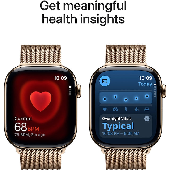 Apple Watch 11 GPS + Cellular, Carcasa Gold Titanium 46mm, Gold Milanese Loop - S/M
