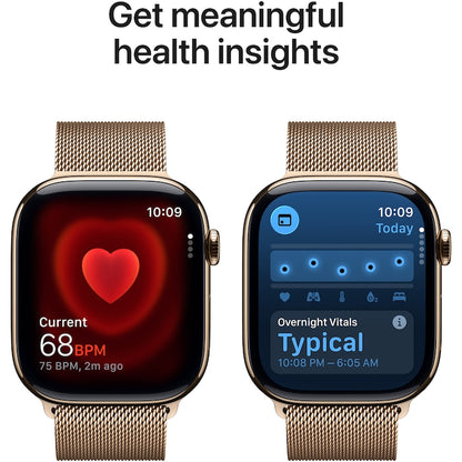 Apple Watch 11 GPS + Cellular, Carcasa Gold Titanium 46mm, Gold Milanese Loop - S/M