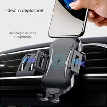 Suport pentru masina premium Techsuit cu incarcare wireless, 10 W pentru bord, parbriz, aerisire, Negru