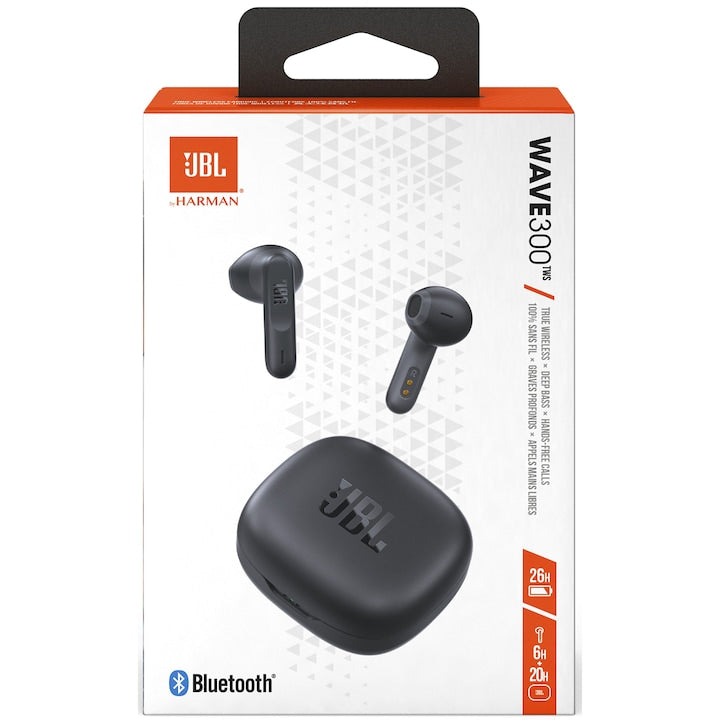 Casti audio in-ear JBL Wave 300TWS, True Wireless, Bluetooth, Deep Bass, IPX2, Touch Control, Dual Connect, Negru