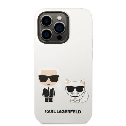 Husa Karl Lagerfeld Liquid Silicone Karl and Choupette pentru iPhone 14 Pro Max, White