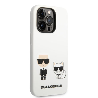 Husa Karl Lagerfeld Liquid Silicone Karl and Choupette pentru iPhone 14 Pro Max, White