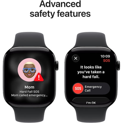 Apple Watch 11 GPS + Cellular, Carcasa Jet Black Aluminium 46mm, Black Sport Band - M/L